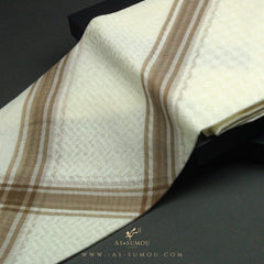 RARE CREAM & BROWN LINE SAUDI SHEMAGH SCARF CS2