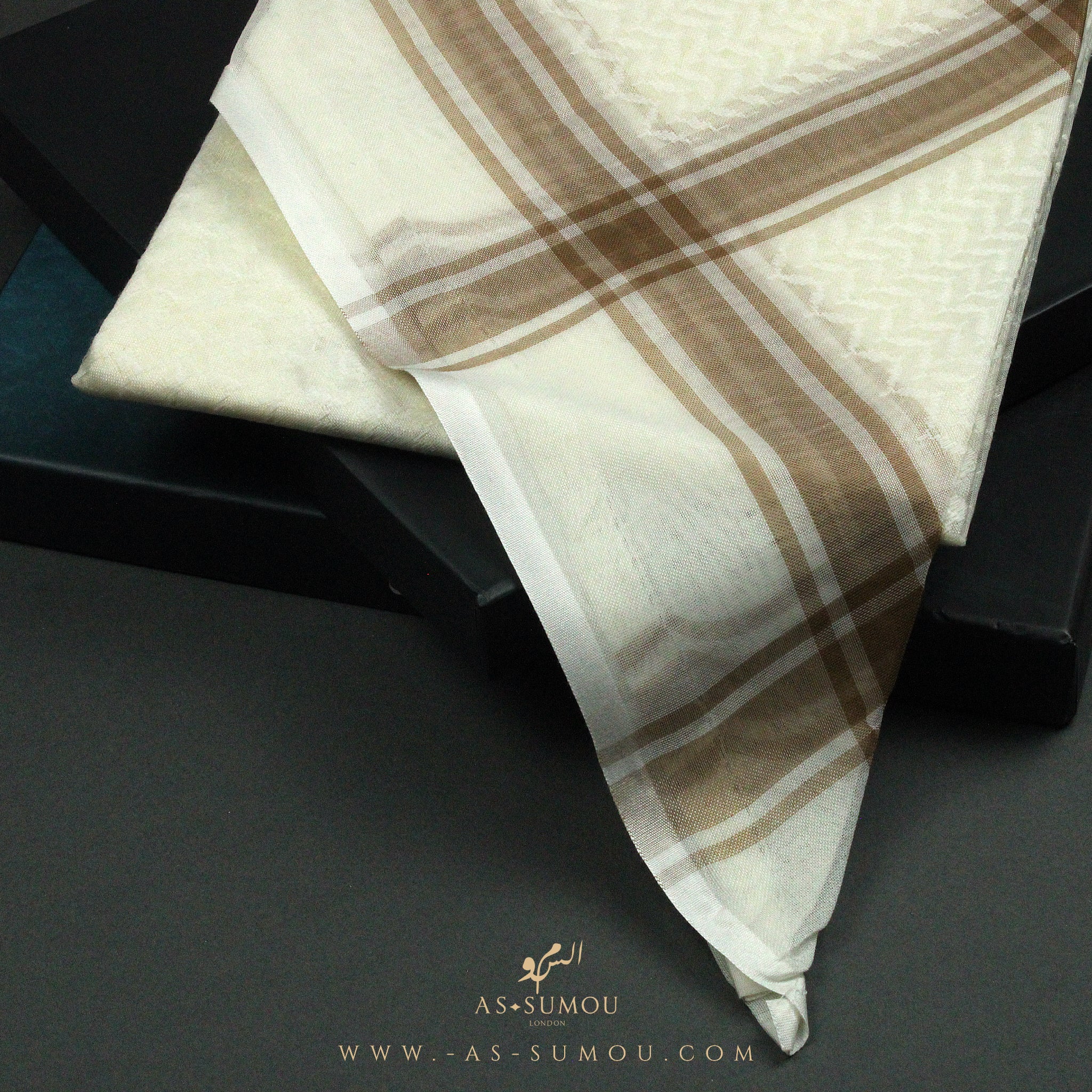 RARE CREAM & BROWN LINE SAUDI SHEMAGH SCARF CS2