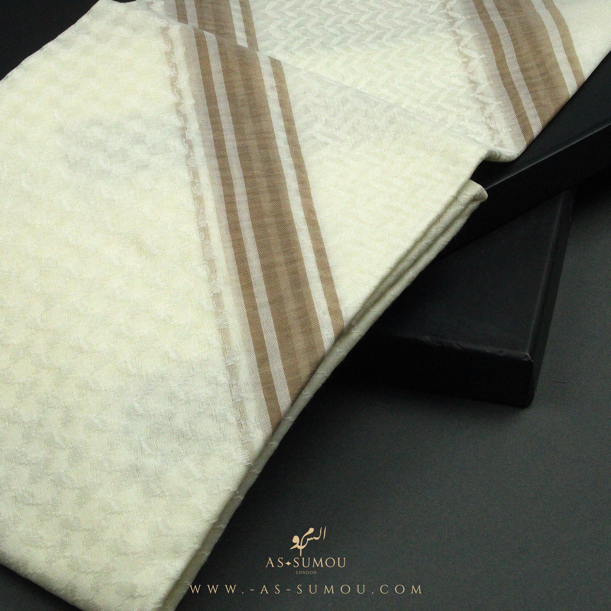 RARE CREAM & BROWN LINE SAUDI SHEMAGH SCARF CS2