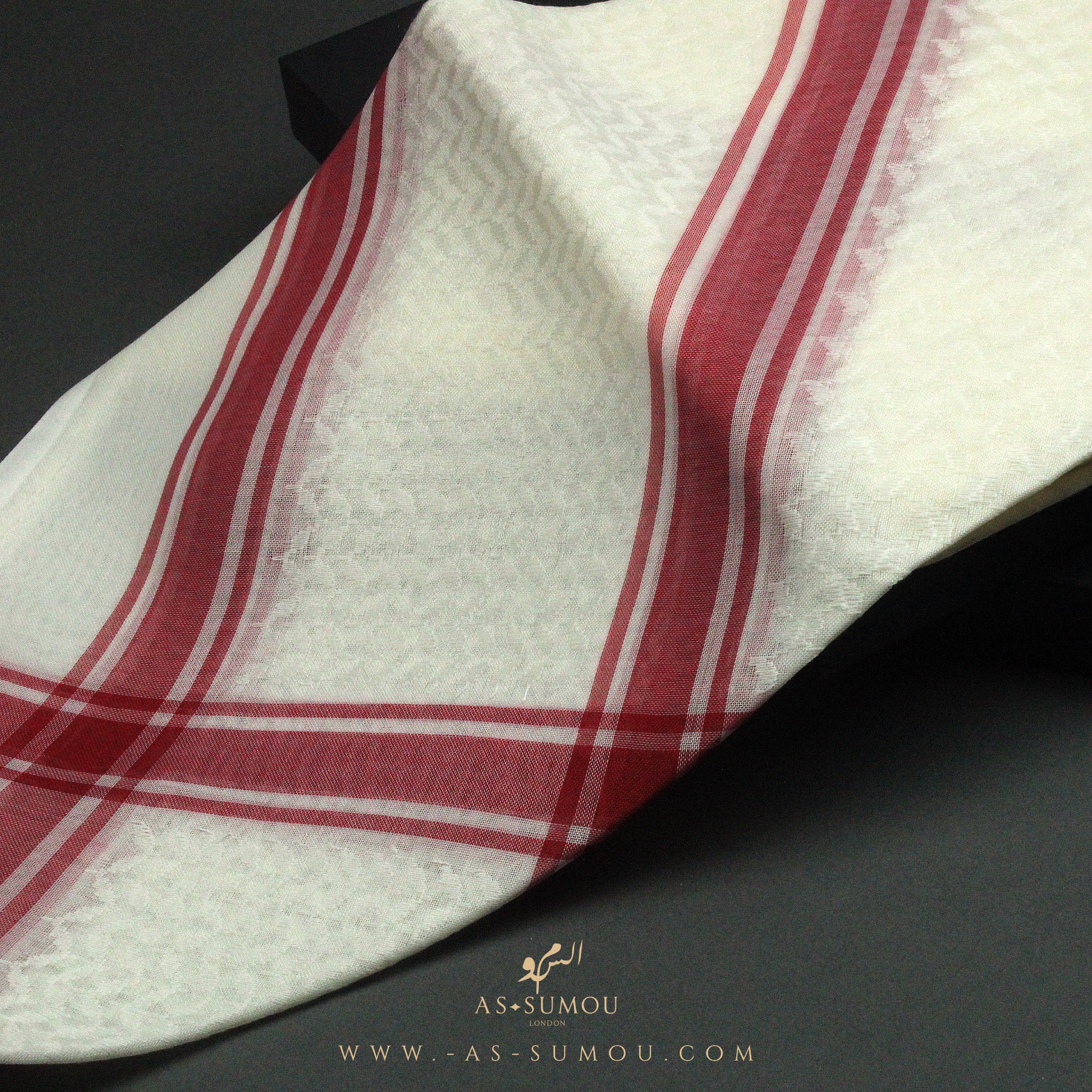 RARE CREAM & RED LINE SAUDI SHEMAGH SCARF CS1