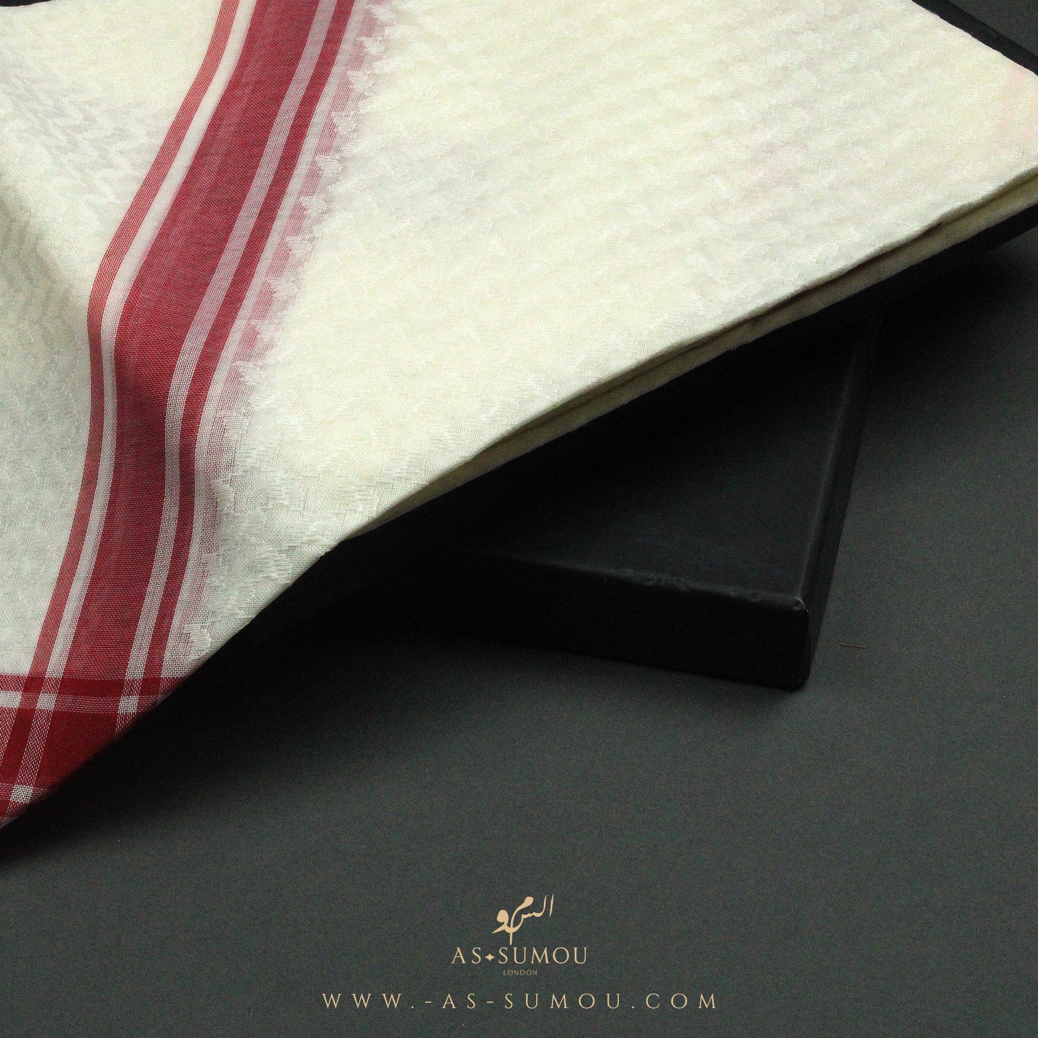 RARE CREAM & RED LINE SAUDI SHEMAGH SCARF CS1