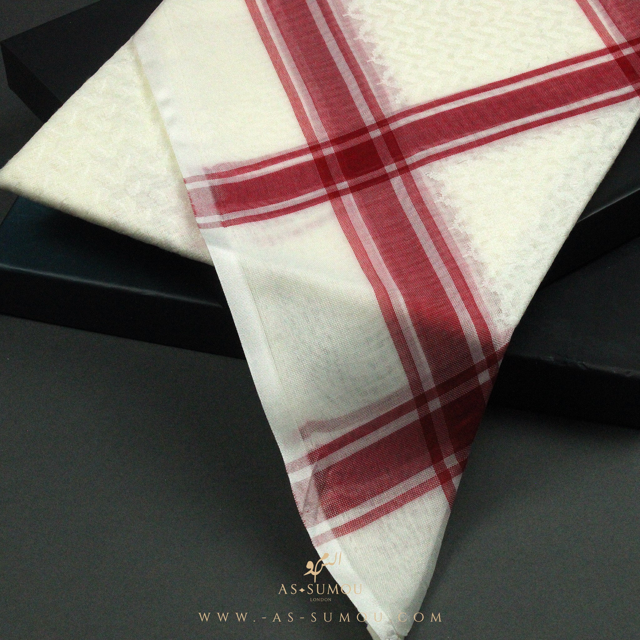 RARE CREAM & RED LINE SAUDI SHEMAGH SCARF CS1