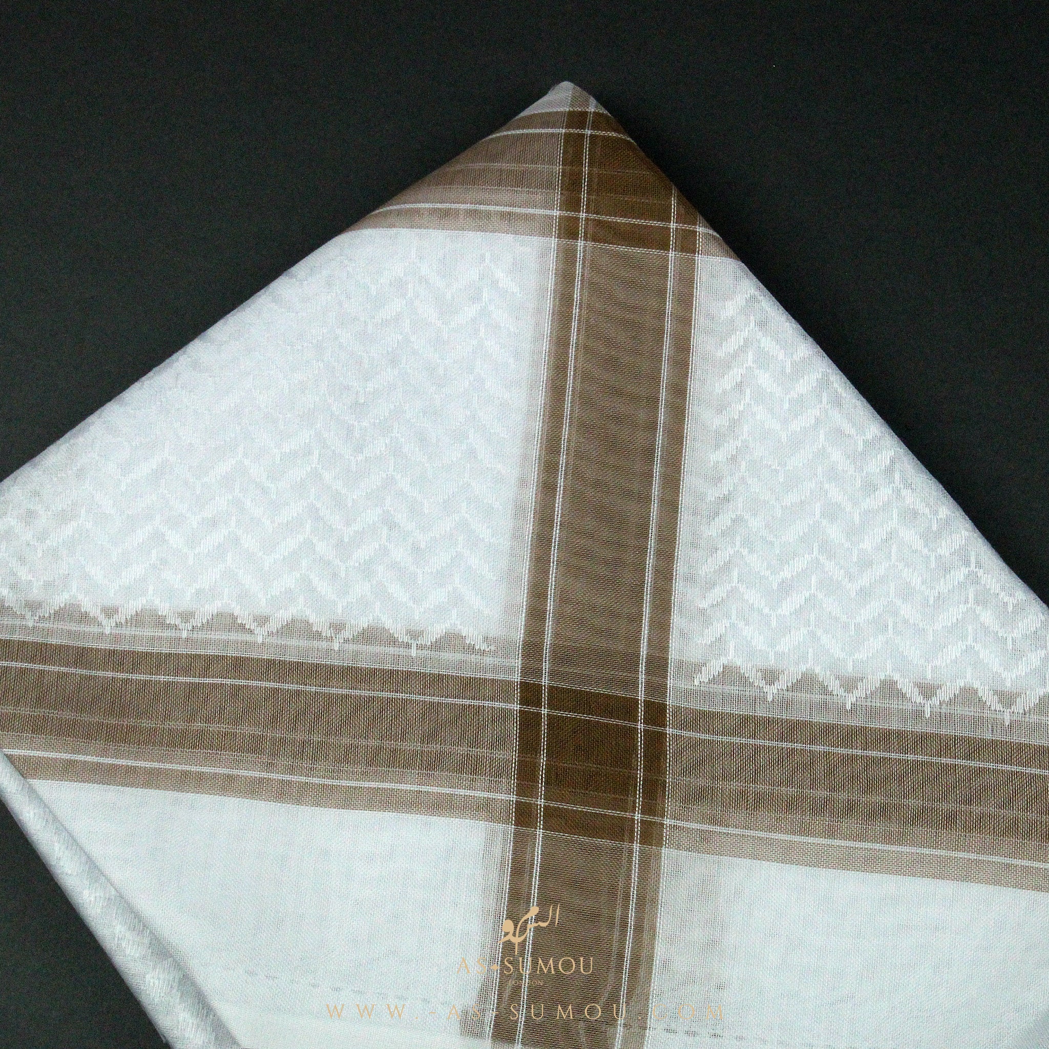 RARE WHITE & BROWN LINE SAUDI SHEMAGH SCARF WS8