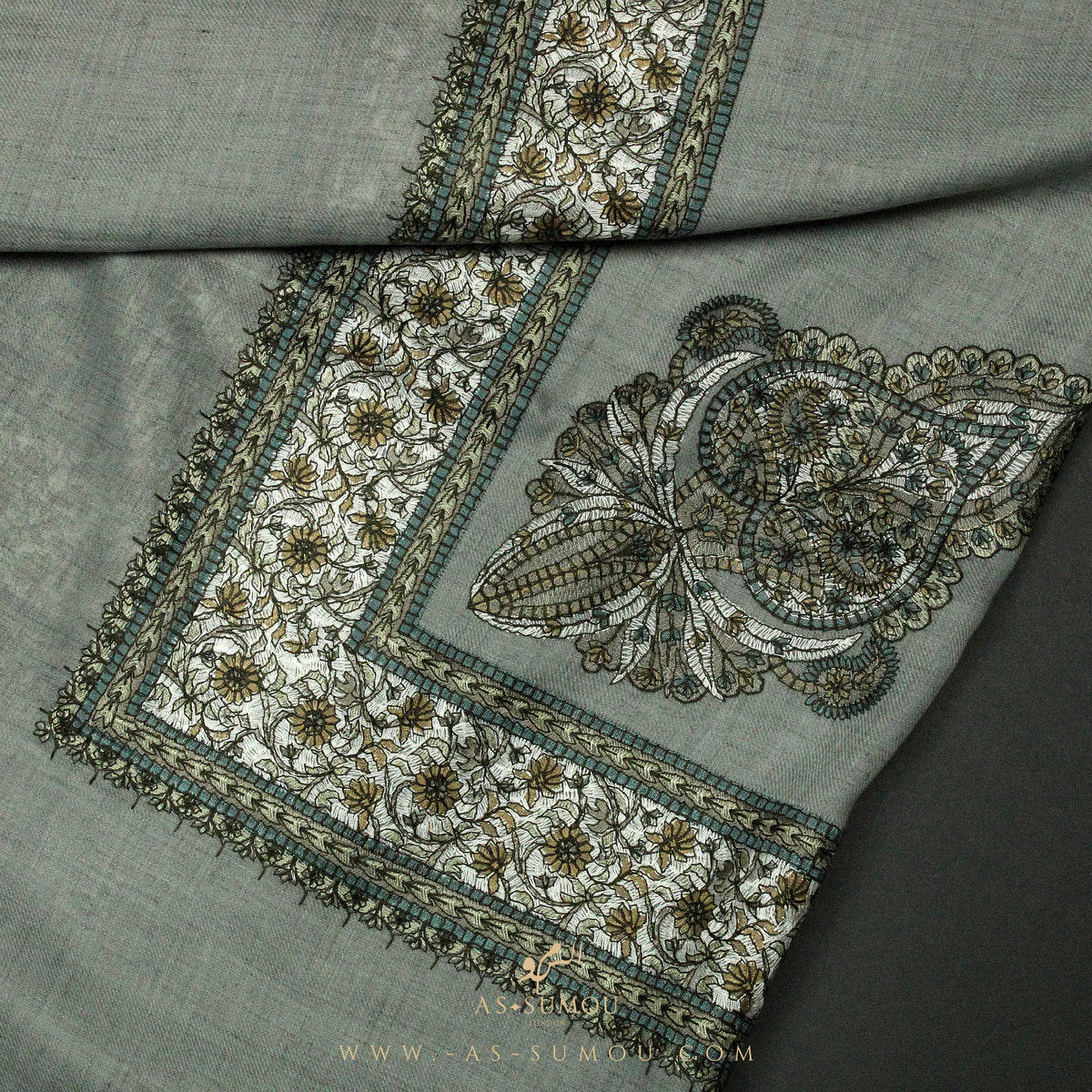 PREMIUM GREY AUTHENTIC OMANI MASSAR SCARF OM43