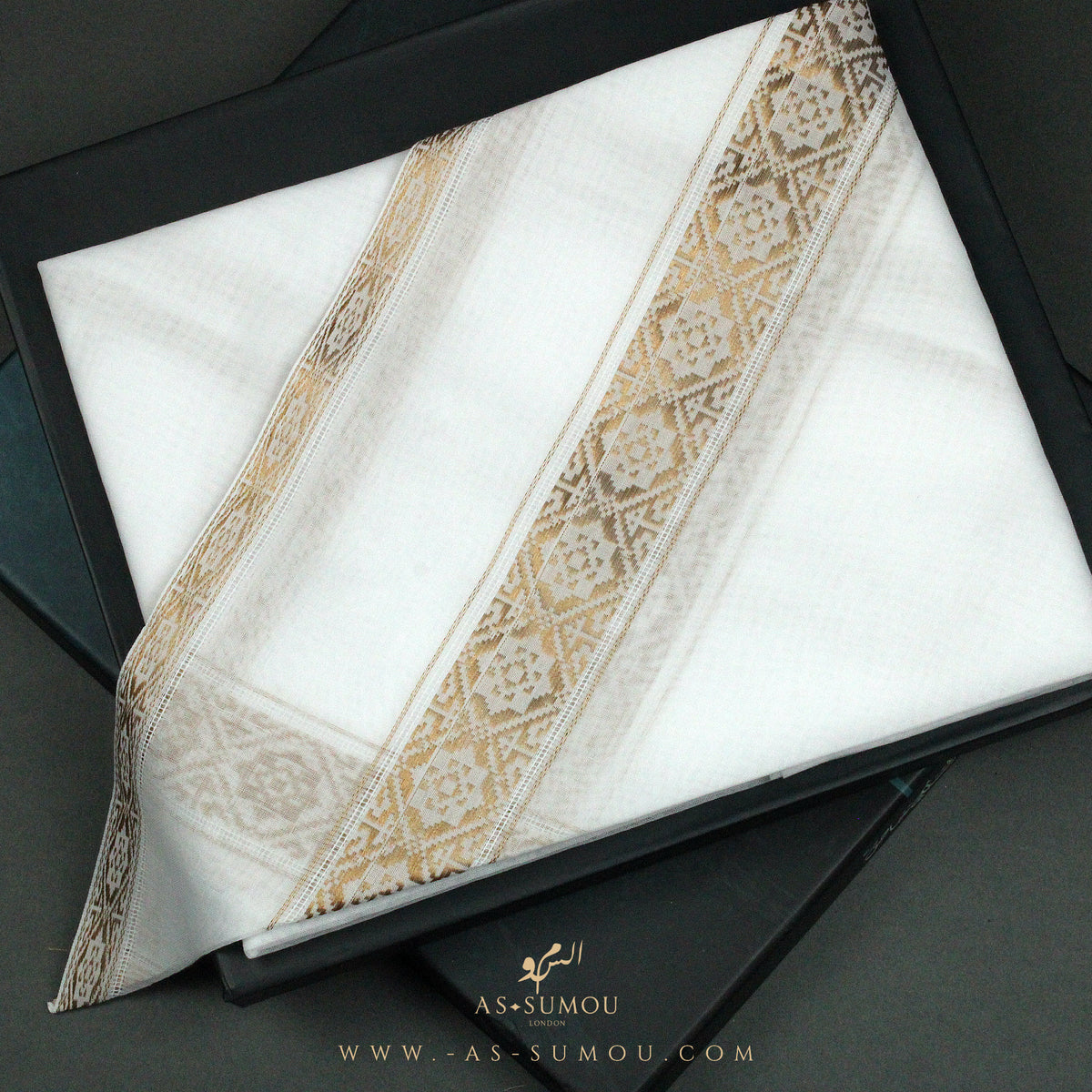 PREMIUM WHITE & GOLDEN EMIRATI GHUTRA SCARF EM21